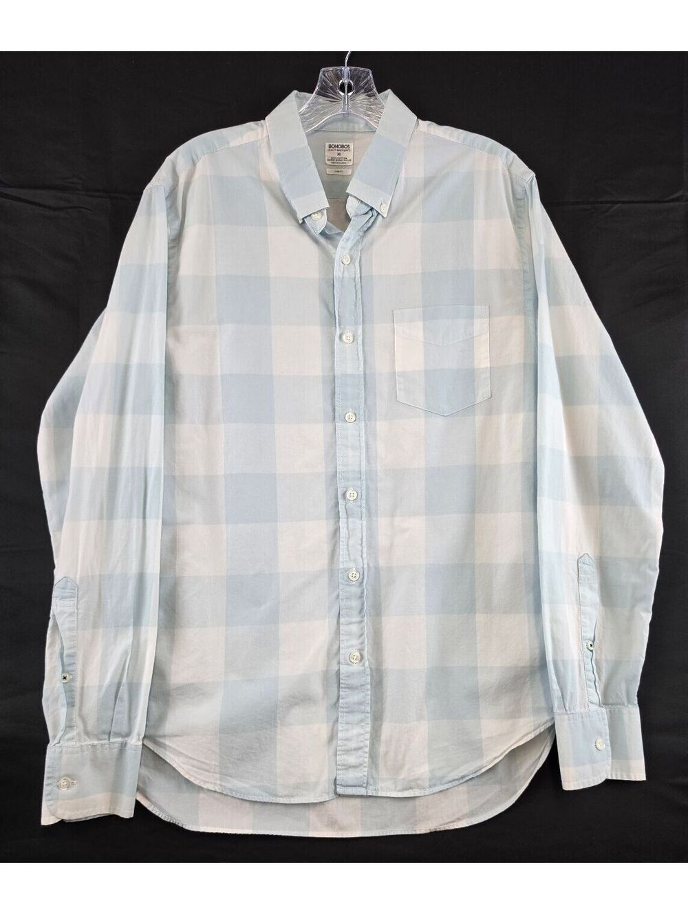 Bonobos Men's Slim Fit Button-Down Shirt, Medium, 100% Cotton, Light Blue Checke